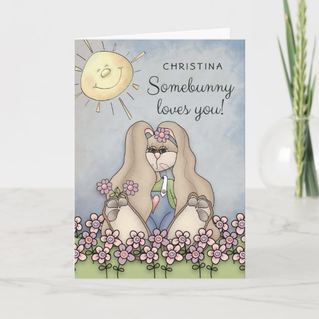 Cartes Pour Fêtes Annuelles Quelqu'Un Vous Aime ! Girl Bunny Personnalisée (Devant)