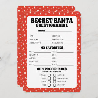 Cartes Pour Fêtes Annuelles Questionnaire cadeau Secret Père Noël