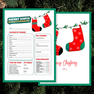 Cartes Pour Fêtes Annuelles Questionnaire Secret Santa Jeu de Noël Amusant