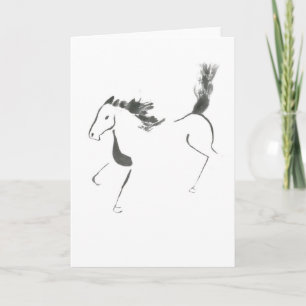 Cartes Pour Fêtes Annuelles Queue haute, année de Sumi-e du cheval
