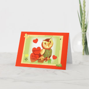 Cartes Pour Fêtes Annuelles "Qui-o-o vous aiment" le rétro hibou de Valentine