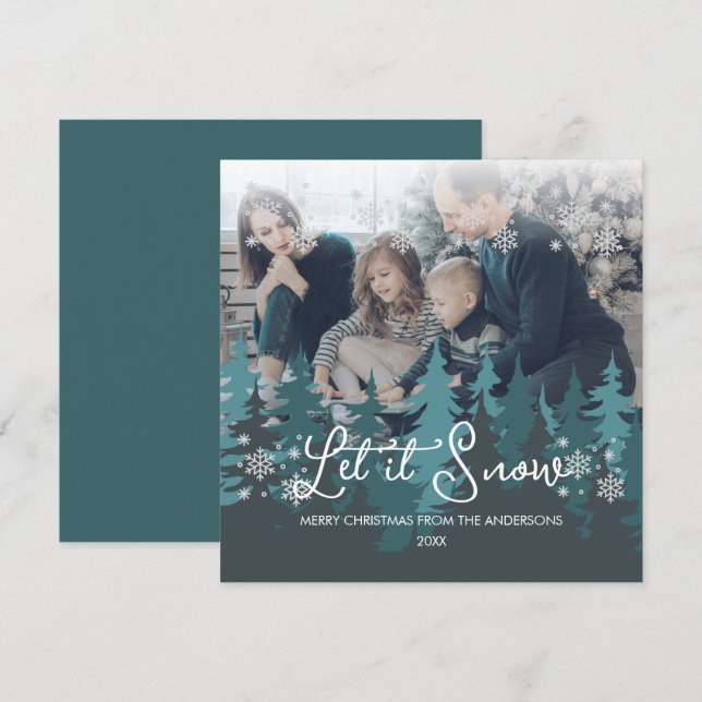 Cartes Pour Fêtes Annuelles Qu'il neige | Flocons de neige Sapin de Noël Photo (Devant / Derrière)