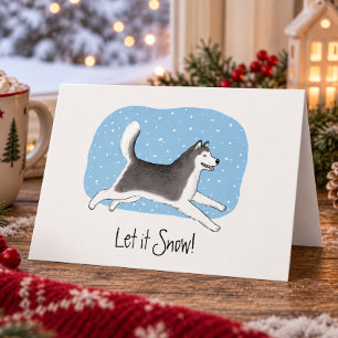 Cartes Pour Fêtes Annuelles "Qu'il neige !" Joyeux chien malamute Husky Noël