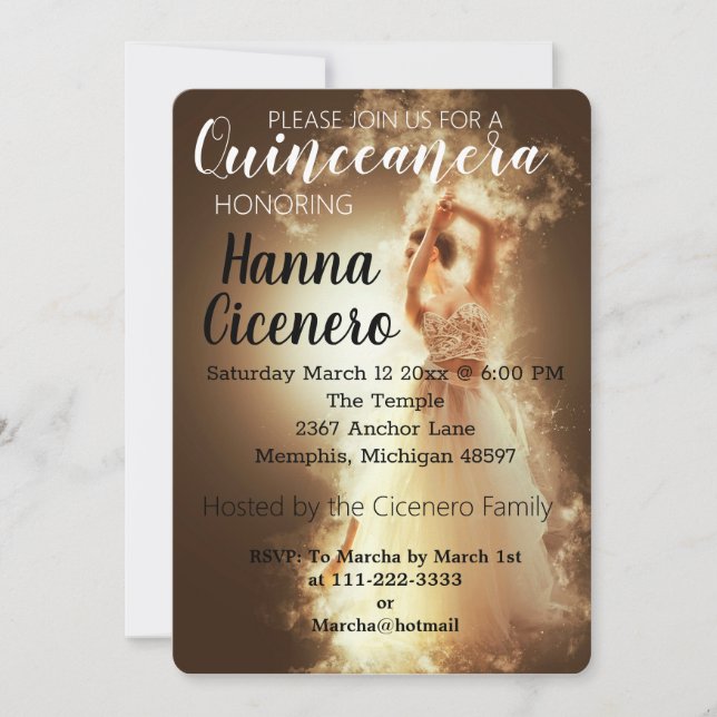 Cartes Pour Fêtes Annuelles Quinceanera (Devant)