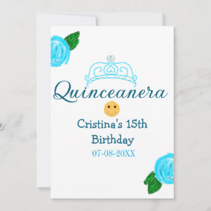 Cartes Pour Fêtes Annuelles Quinceanera anos 15e anniversaire bleu rose couron