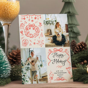 Cartes Pour Fêtes Annuelles Quirky Boho Hand Drawing Bows Joyeux Noël Photo