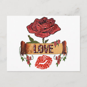 Cartes Pour Fêtes Annuelles RAB Rockabilly Valentine Roses, Love & Lipstick