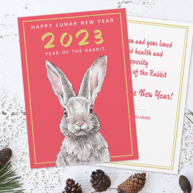 Cartes Pour Fêtes Annuelles Rabbit Nouvel An Chinois 2023 Bunny Animal art Rou (Créateur téléchargé)