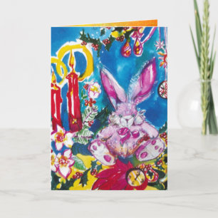 CARTES POUR FÊTES ANNUELLES RABIT ROSE, BOUGIES DE NOËL ET HOLLYBERRIES