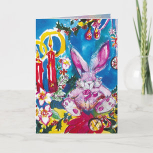 CARTES POUR FÊTES ANNUELLES RABIT ROSE, BOUGIES DE NOËL ET HOLLYBERRIES