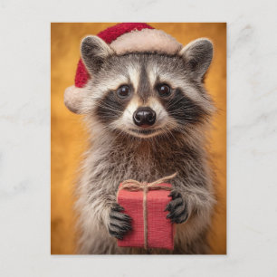 Cartes Pour Fêtes Annuelles Raccoon adorable dans un chapeau de Père Noël teni