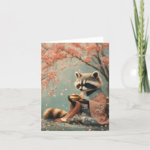 Cartes Pour Fêtes Annuelles Raccoon Bouddha : Thé Paisible Sous Cherry Tree