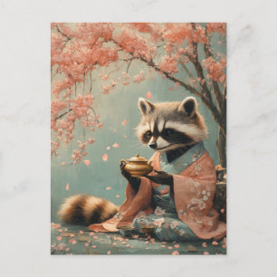 Cartes Pour Fêtes Annuelles Raccoon Bouddha : Thé Paisible Sous Cherry Tree