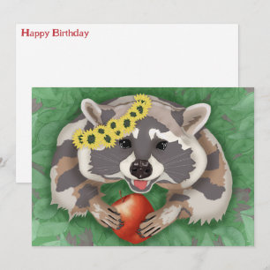 Cartes Pour Fêtes Annuelles Raccoon dans une couronne de tournesols