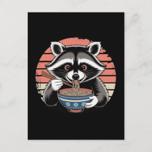 Cartes Pour Fêtes Annuelles Raccoon manger Ramen Style Vintage japonais