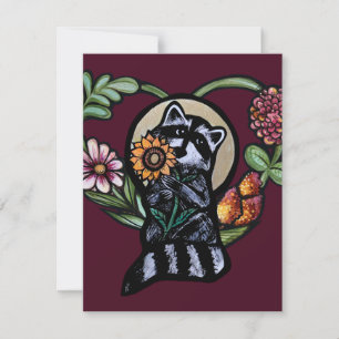 Cartes Pour Fêtes Annuelles Raccoon Nature amateurs de tournesol art