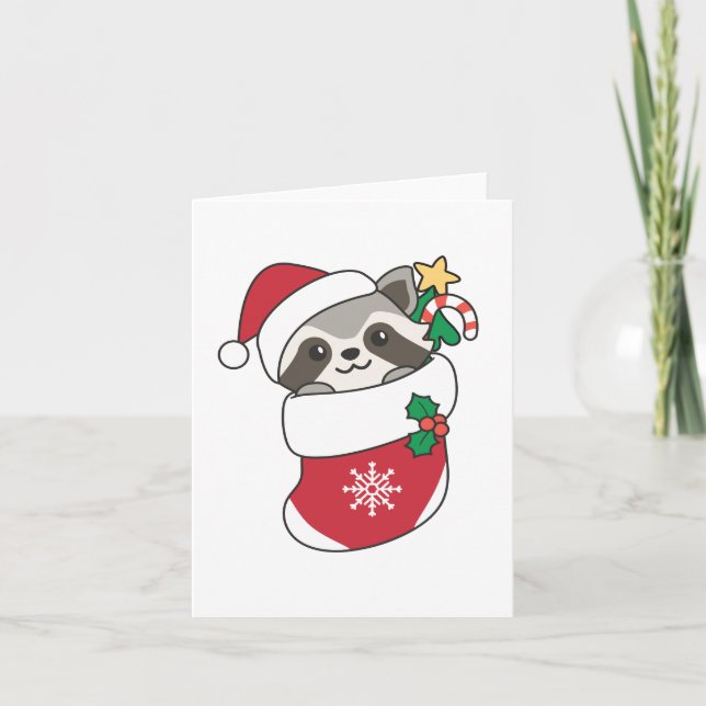Cartes Pour Fêtes Annuelles Raccoon Noël Neige hiver Raccoon (Devant)
