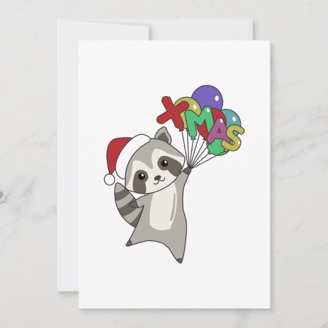 Cartes Pour Fêtes Annuelles Raccoon Noël Neige hiver Raccoons Adulte (Devant)