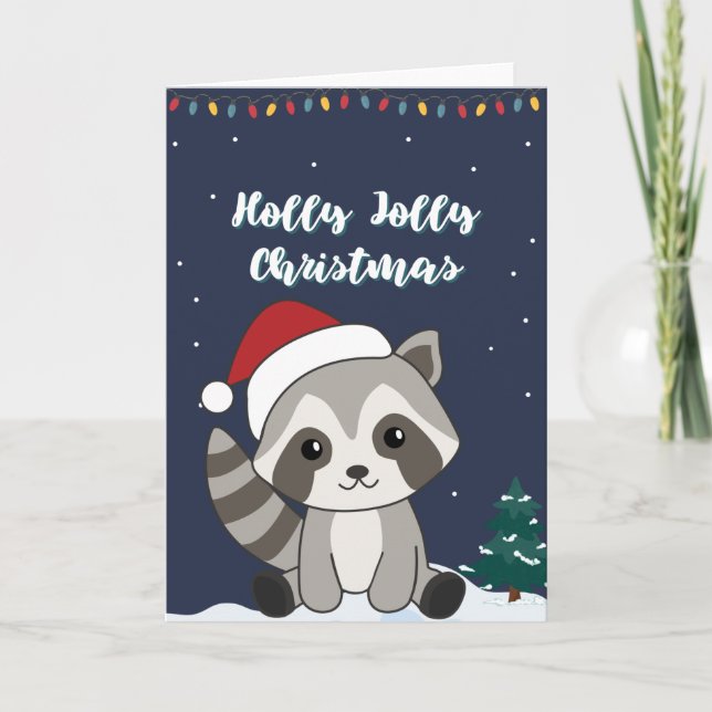 Cartes Pour Fêtes Annuelles Raccoon Noël Neige hiver Raccoons voiture de vacan (Devant)