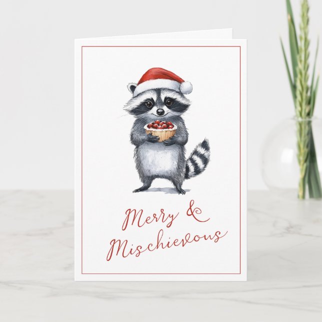 Cartes Pour Fêtes Annuelles Raccoon Noël salutations mignonne (Devant)