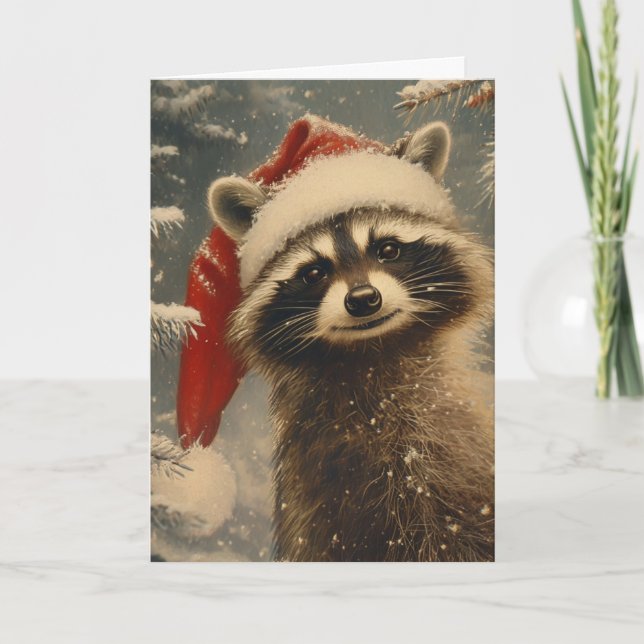 Cartes Pour Fêtes Annuelles Raccoon Noël vintage personnalisé (Devant)