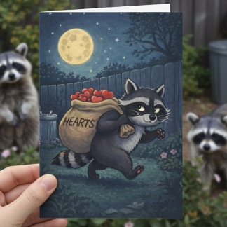 Cartes Pour Fêtes Annuelles Raccoon Stealing Hearts sweet valentines