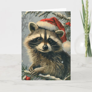 Cartes Pour Fêtes Annuelles Raccoon vintage Noël personnalisé