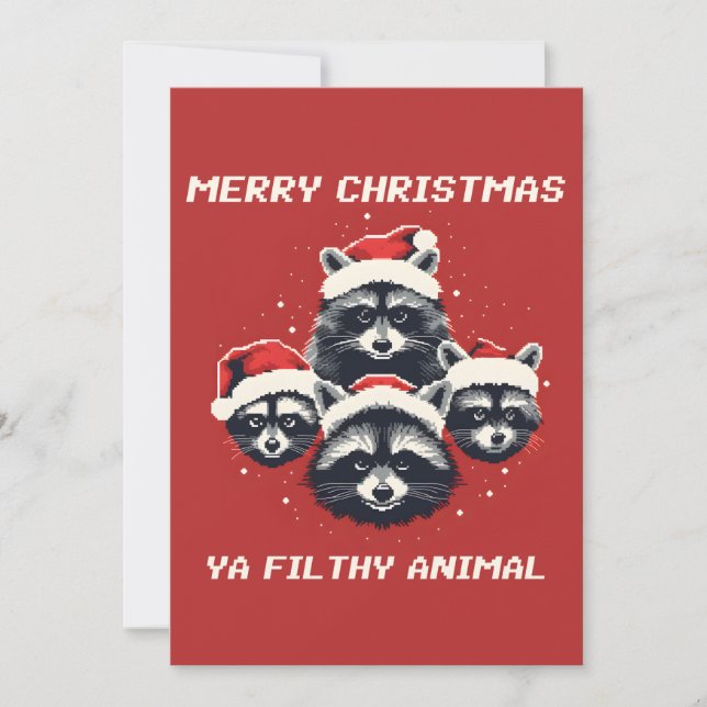 Cartes Pour Fêtes Annuelles Raccoons Joyeux Noël Ya animal sale (Devant)