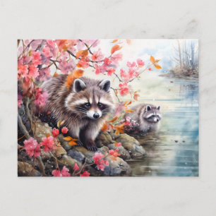 Cartes Pour Fêtes Annuelles Raccoons près de la scène de l'étang d'automne