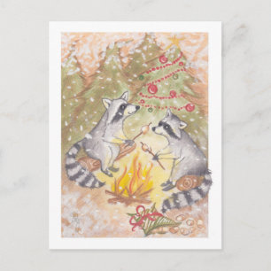Cartes Pour Fêtes Annuelles Raccoons Roasting Marshmallows Holiday