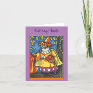 Cartes Pour Fêtes Annuelles RACCORDS MAGIQUES ET HALLOWEEN HOOTS, WIZARD Texte