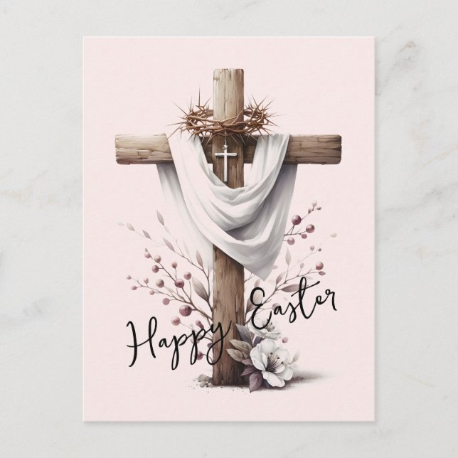 Cartes Pour Fêtes Annuelles Radiant Easter Cross with Floral Accents (Devant)