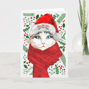 Cartes Pour Fêtes Annuelles Ragdoll Chat dans un Santa Hat Meowy Noël