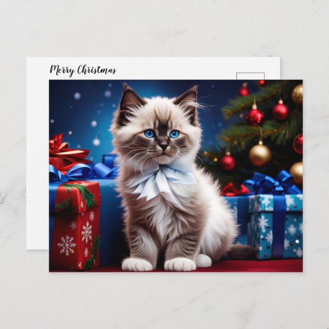 Cartes Pour Fêtes Annuelles Ragdoll Kitten cadeau de Noël (Devant / Derrière)