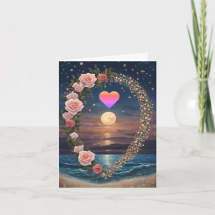 Cartes Pour Fêtes Annuelles Rainbow Heart Pleine lune Rose Wreath Valentine