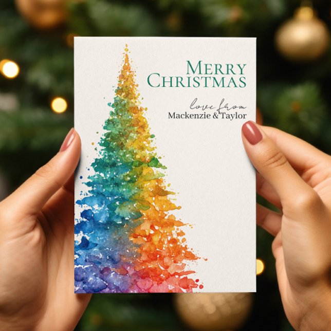 Cartes Pour Fêtes Annuelles Rainbow Modern Christmas Tree Photo Personalized (Rainbow Modern Christmas Tree Photo Personalized Holiday Card by Ricaso - colorful seasons greetings)
