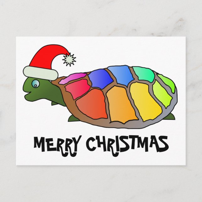 Cartes Pour Fêtes Annuelles Rainbow Turtle with Santa Hat (Devant)