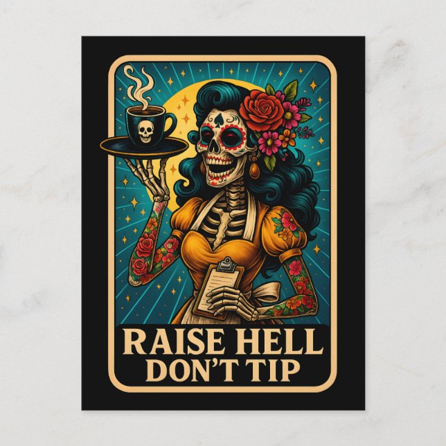 Cartes Pour Fêtes Annuelles Raise Hell Skeleton Witress Retro (Devant)