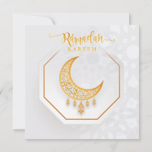 Cartes Pour Fêtes Annuelles Ramadan customisé Kareem Blanc & Or 2 (Devant)