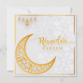 Cartes Pour Fêtes Annuelles Ramadan customisé Kareem Moubarak Blanc & Or 1