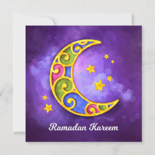 Cartes Pour Fêtes Annuelles Ramadan Kareem   Croissant couleur d'aquarelle