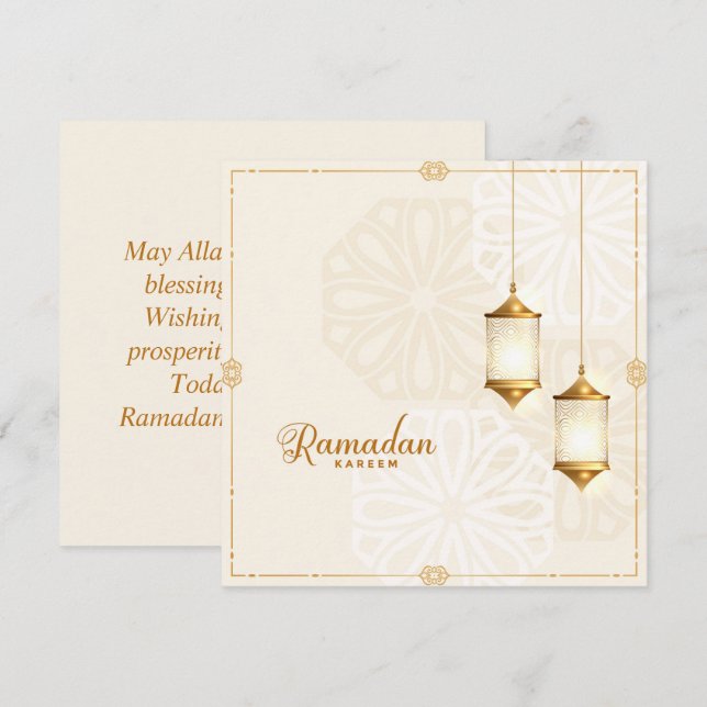Cartes Pour Fêtes Annuelles Ramadan Kareem Moubarak Golden Islamal Lanterne (Devant / Derrière)