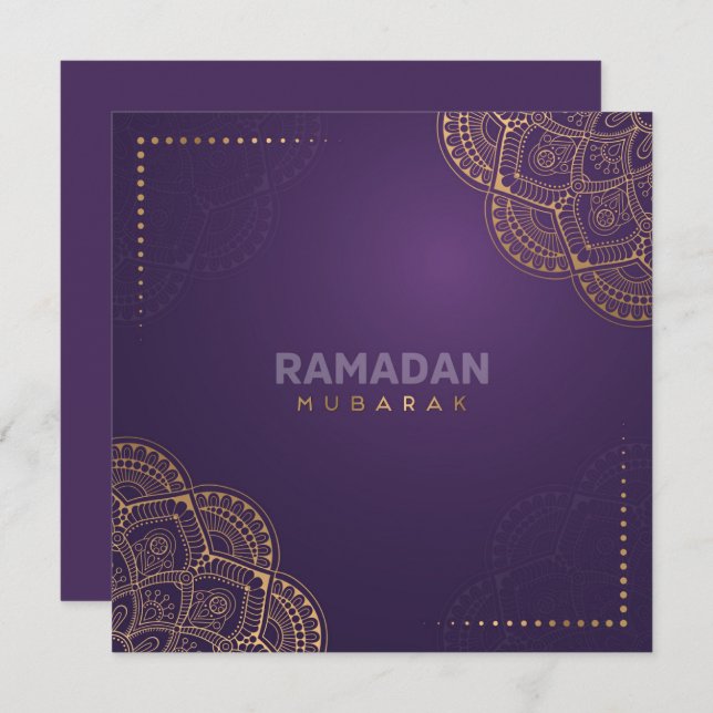 Cartes Pour Fêtes Annuelles Ramadan Kareem Moubarak Golden Mandala Purple (Devant / Derrière)