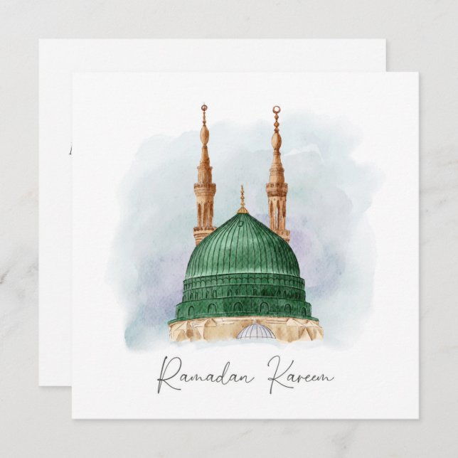 Cartes Pour Fêtes Annuelles Ramadan Kareem Mubarak Aquarelle Madina Munawwara (Devant / Derrière)