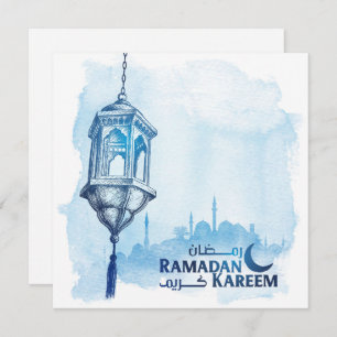 Cartes Pour Fêtes Annuelles Ramadan Kareem Mubarak Aquarelle Mosquée bleue