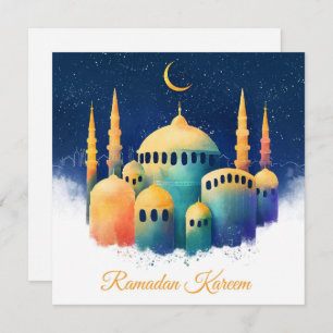 Cartes Pour Fêtes Annuelles Ramadan Kareem Mubarak Watercolor Cresent Mosquée