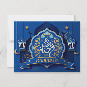 Cartes Pour Fêtes Annuelles Ramadan Moubarak Arabe Calligraphie Motif Bleu 