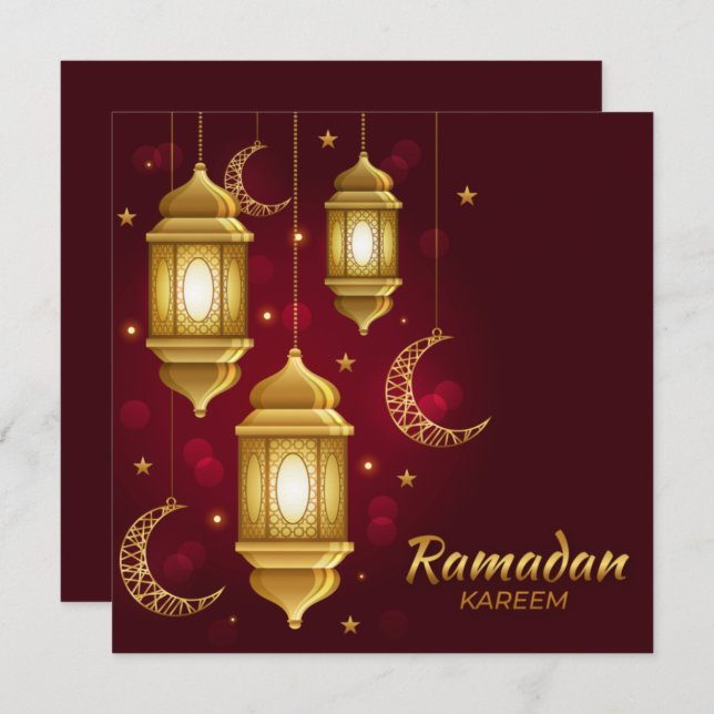 Cartes Pour Fêtes Annuelles Ramadan Moubarak Golden Cresent Islamique Lanterne (Devant / Derrière)