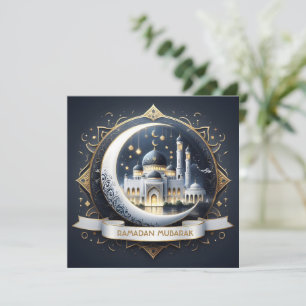 Cartes Pour Fêtes Annuelles Ramadan Moubarak Musulman Or Bleu Marine Mosquée