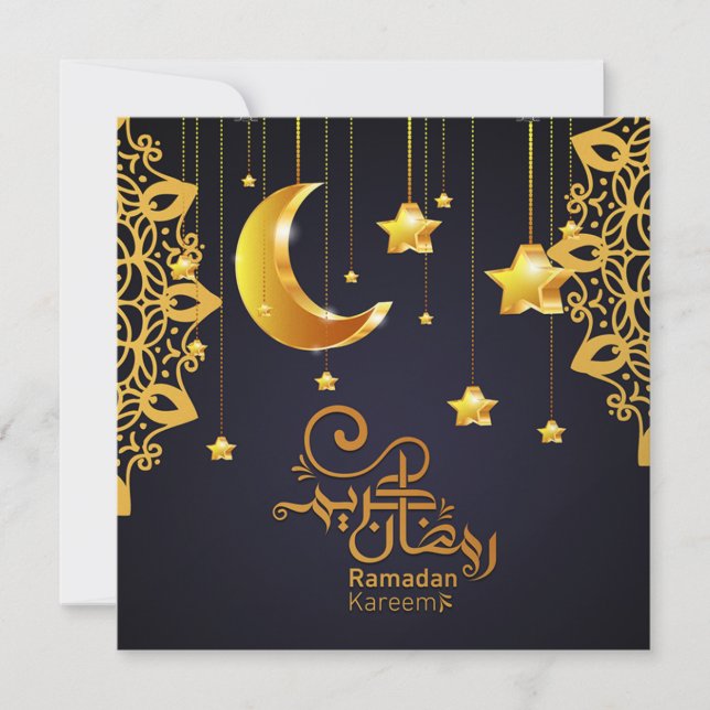 Cartes Pour Fêtes Annuelles Ramadan Mubarak élégant étoiles de croissant noir  (Devant)